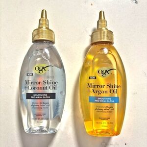 Mirror Shine + Coconut Oil and Argan Oil OGX Pre-Wash Gloss Set, New
